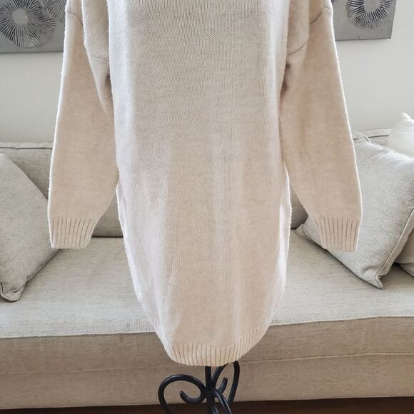 Topshop Turtleneck Sweater Dress Tunic - size 6 in Oat - Picture 8 of 16